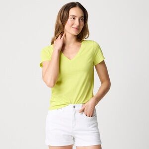 NWT JCrew V Neck Slub Cotton Tee Acid Yellow Women’s Short Sleeve XL